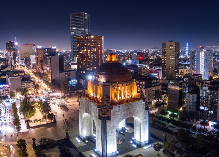 Panoramic,Aerial,View,Of,The,Famous,Monument,To,The,Revolution