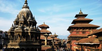 Nepal,Cityscape,,Travel,In,Ancient,Building,In,Blue,Sky,In