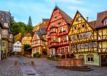 Colorful half-timbered houses in Miltenberg historical medieval Old Town, Bavaria, Germany