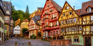 Colorful half-timbered houses in Miltenberg historical medieval Old Town, Bavaria, Germany