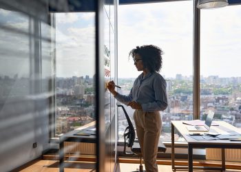 Young,African,American,Executive,Manager,Businesswoman,Writing,Strategy,Ideas,On