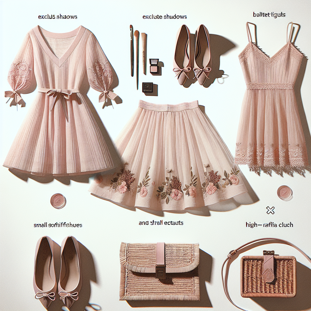 Pastel pink A-line dress with strappy bow accents and white ballet flats with delicate ankle ribbons