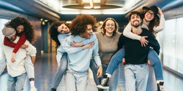 Happy,Friends,Having,Fun,Inside,Underground,Metropolitan,Station, ,Soft