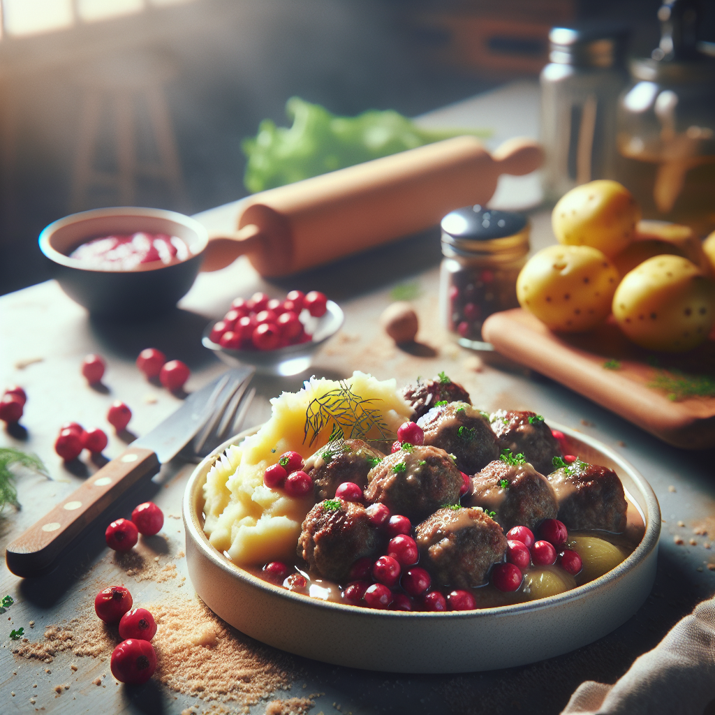 Succulent Swedish Meatballs with Lingonberries and Mashed Potatoes