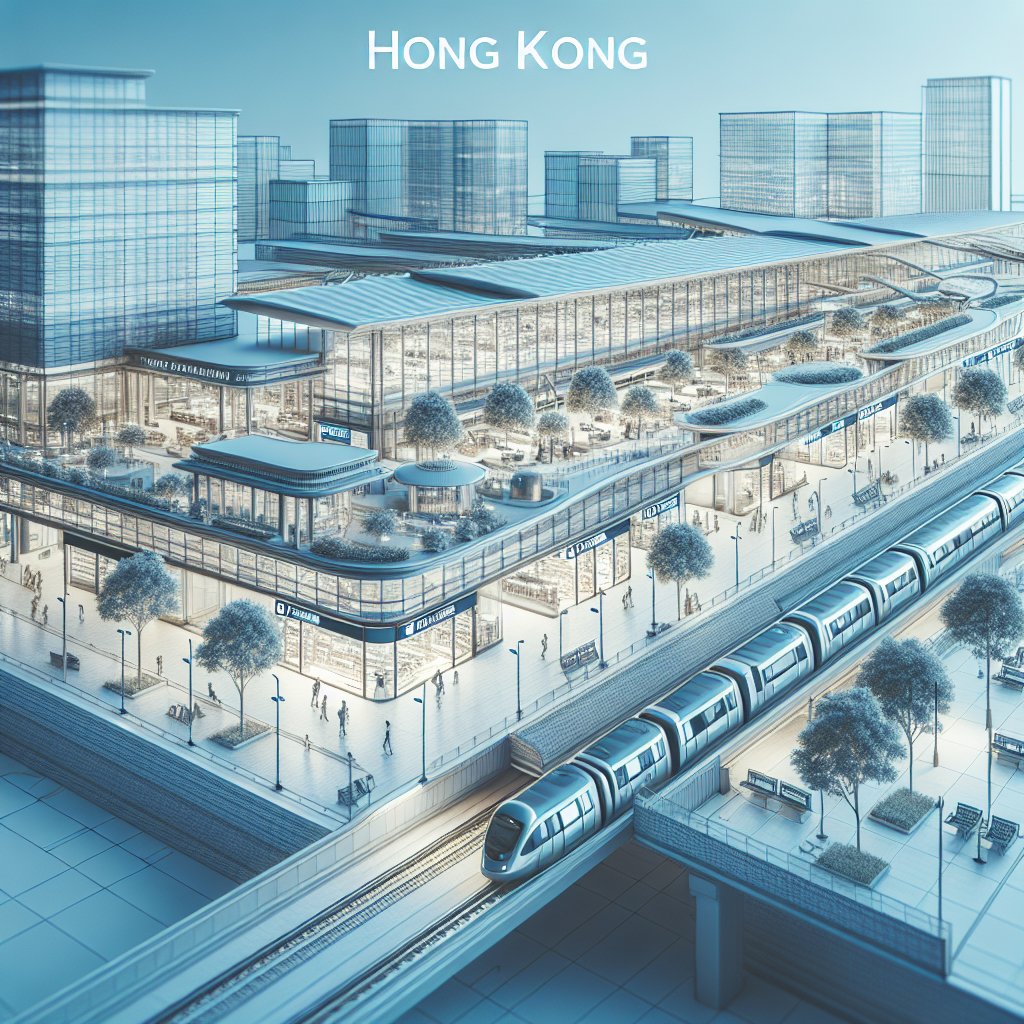 airport in Hong Kong with shopping facilities & express train station under bright lighting