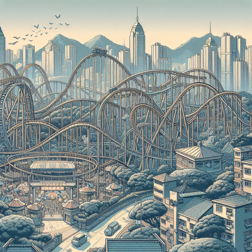 amusement_park in Hong Kong with rollercoasters & animal enclosures under natural lighting