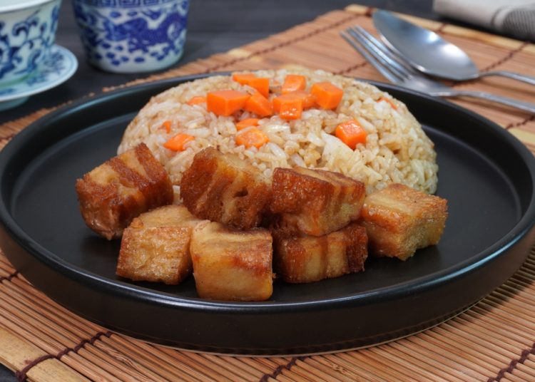 Vegetarian,Japanese,Fried,Rice,With,Plant,Based,Chashu,Pork.,Vegetarian