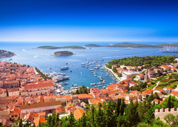 Harbor,Of,Old,Adriatic,Island,Town,Hvar.,High,Angle,Panoramic