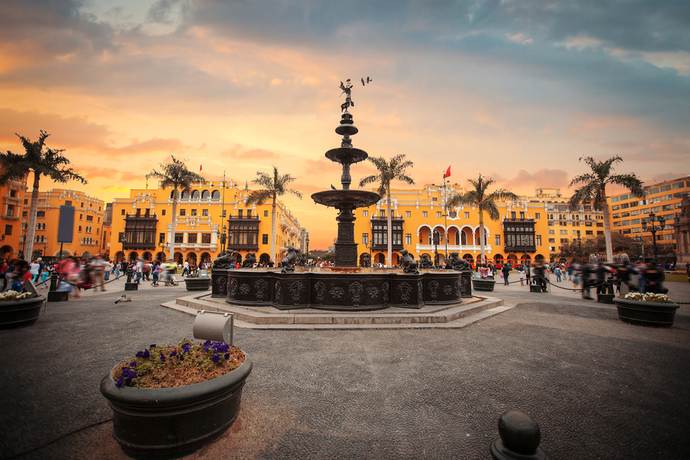 Panoramic,View,Of,Lima,Main,Square,And,Cathedral,Church.